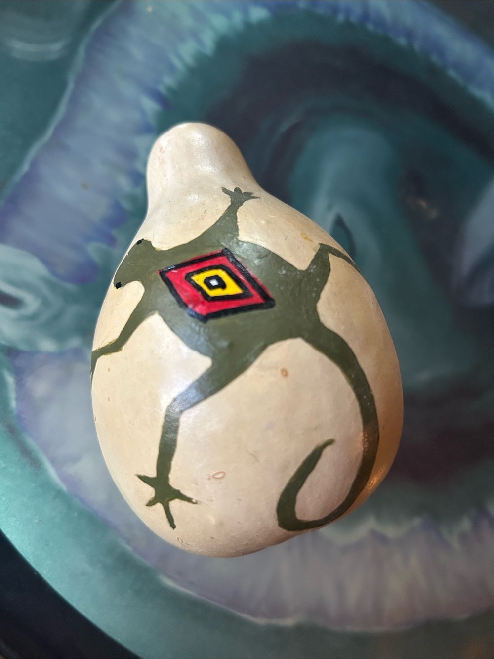 Hand-Painted southwestern gourd in Cream & Green